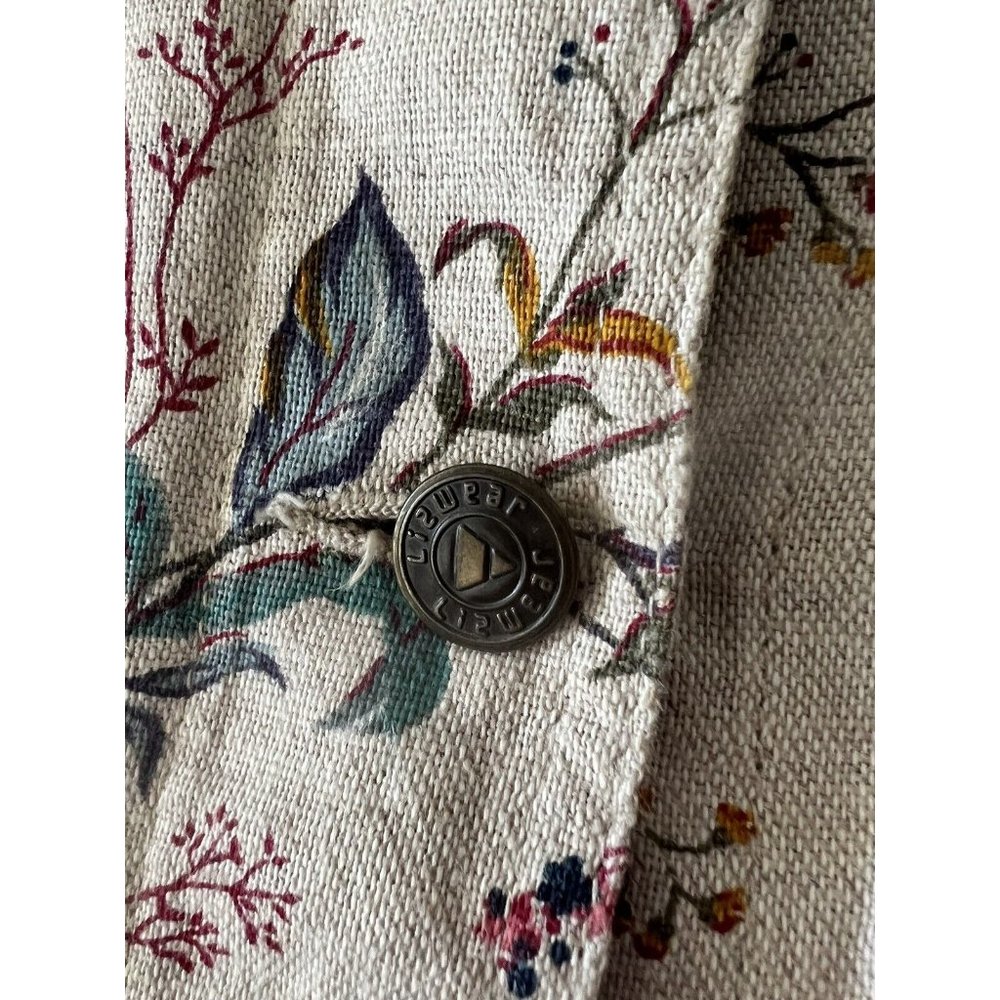 Vintage LizWear Sz L 90s Persian Floral Natural Linen Cotton Chore Jacket Coat - Picture 12 of 12